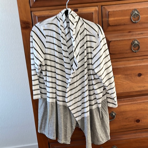 Talbots Sweaters - Talbots Women’s green and cream striped cardigan, size large.